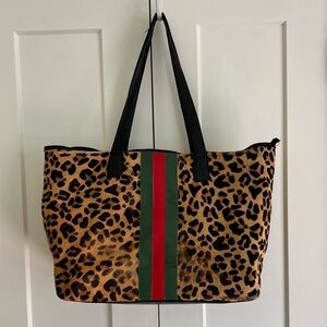 Parker and Hyde Leopard Print Tote Bag with Stripes